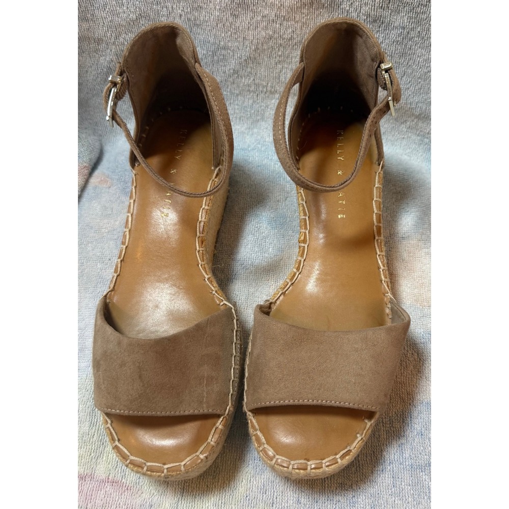 Kelly & Katie Tan Espadrille Wedge Sandals Ankle Strap Platform 6.5M